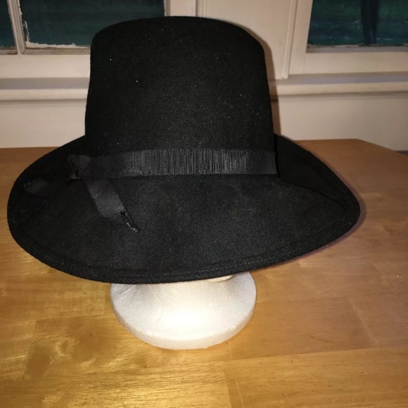 Vintage Miss Bierner Hat Black Wool Felt Bow Deep Curl Brim Med Michael Howard - Picture 9 of 12